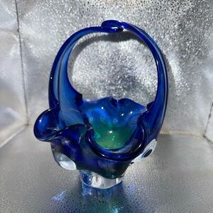 Artisan Deep Blue Glass Art Basket